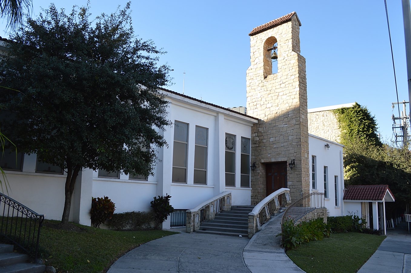 The Union Church building with its stone bell tower